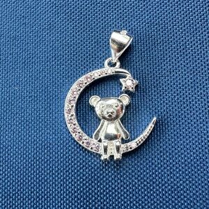 925 Italy Sterling Silver Bear Moon Pendant
